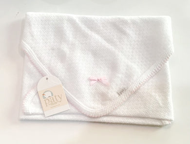 Paty Swaddle Blanket-White w/Pink Trim and Pink Bow