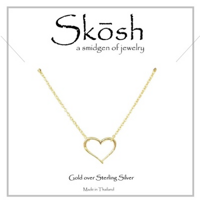 Skosh Open Heart Necklace-Gold over Sterling Silver  16” + 1”