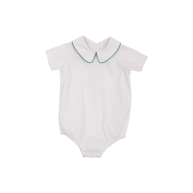 TBBC-Peter Pan Collar Shirt(S/S Woven)White with Kiawah Kelly Green Piping