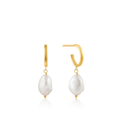 Pearl Mini Hoop Earrings-Gold