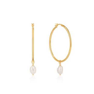 Pearl Hoop Earrings-Gold