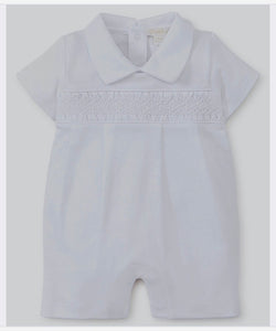 Kissy Kissy-Baby Boys Short Playsuit-Special Occasion w/ Hand Smocking-White
