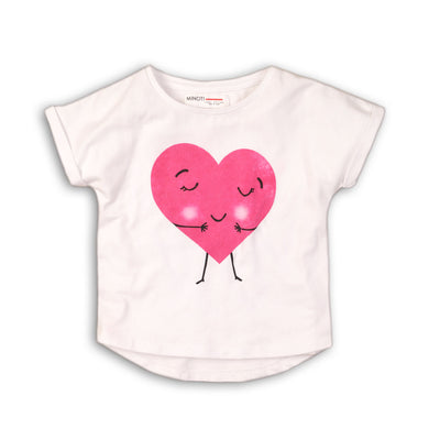 Minoti-Tee Shirt-White w/Pink Heart face