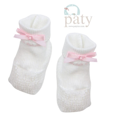 Paty Booties-White w/Pink Trim & Pink Bows