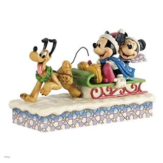 Disney Traditions-Mickey Minnie and Pluto with Sleigh, Multi-Coloured