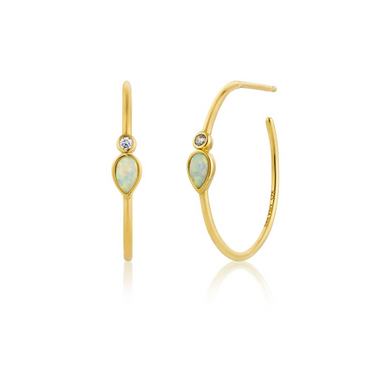 Opal Colour Raindrop Hoop Earrings-Gold