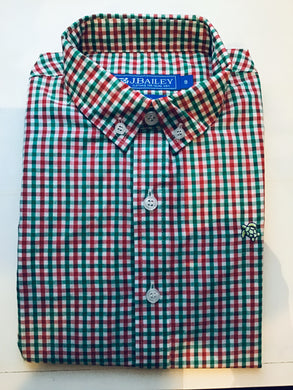 J Bailey-L/S Roscoe Button Down-Red,Green,& White Check