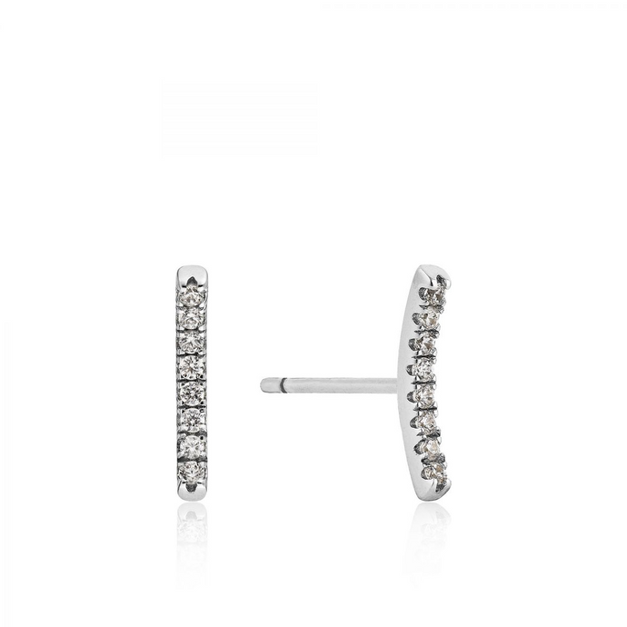 Shimmer Pave Bar Stud Earrings-Silver