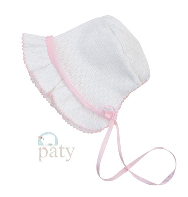 Paty Bonnet - White w/Pink Chiffon Trim