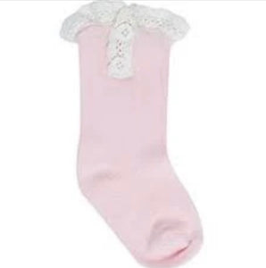 Baby Deer Girls Boot Socks-Lt Pink/Ivory Lace Ruffle