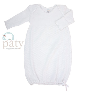 Paty L/S Lap Shoulder Gown-White/White Trim