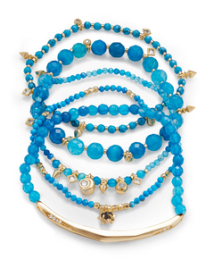 SALE-Supak Gold Beaded Bracelet Set In Veined Turquoise