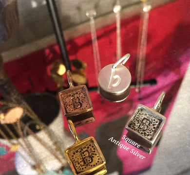 Square Initial Charms-Antique Silver