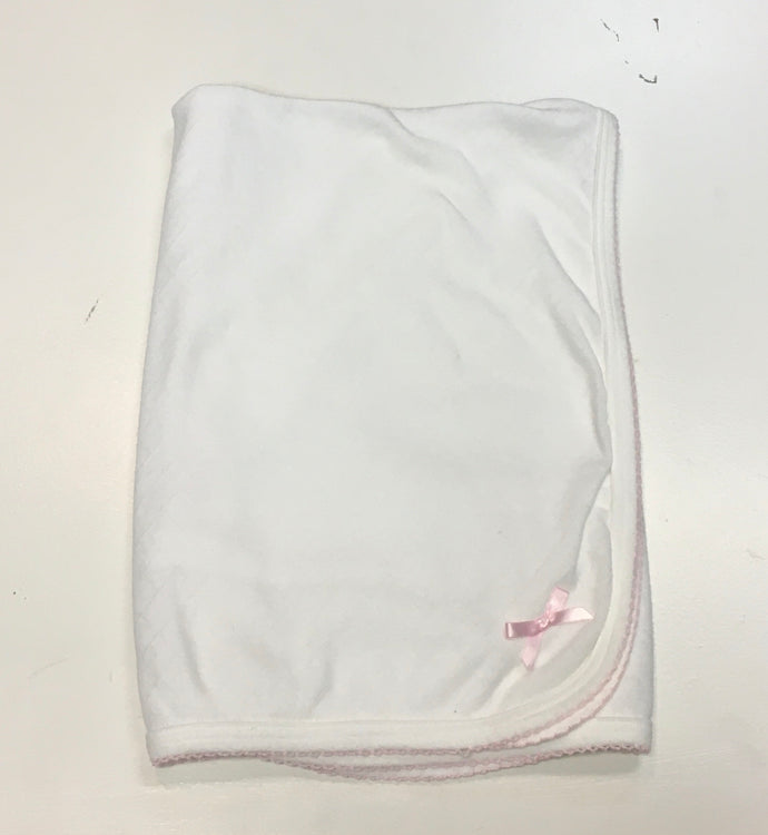 Paty White Pima Cotton Swaddle Blanket w/Pink Trim