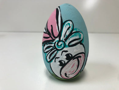 Painted Wooden Easter Egg-Aqua Bunny Face