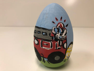 Painted Wooden Easter Egg-Bunny in Firetruck