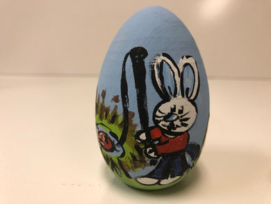 Painted Wooden Easter Egg-Bunny Fishing
