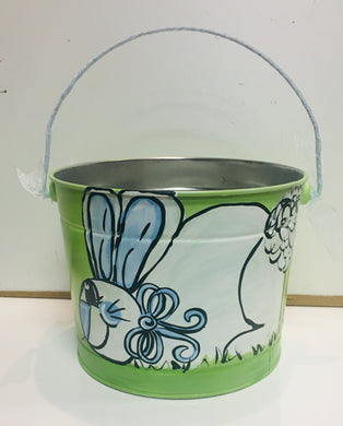 Painted Easter Bucket-Green w/Large Bunny
