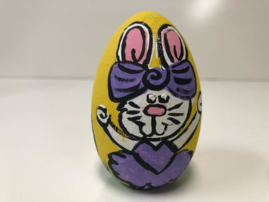 Painted Wooden Easter Egg-Bunny in Purple Dress